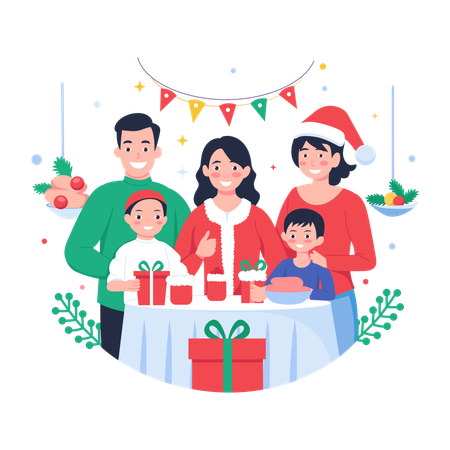 Family celebrating Christmas party  Illustration