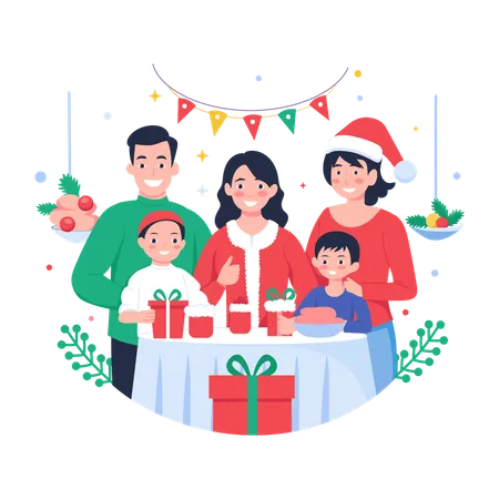 Family celebrating Christmas party  Illustration