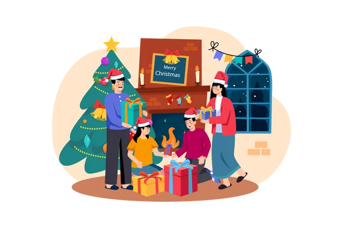 Family celebrating christmas together  Illustration