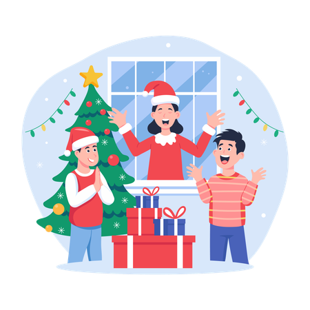 Family celebrating Christmas together  Illustration