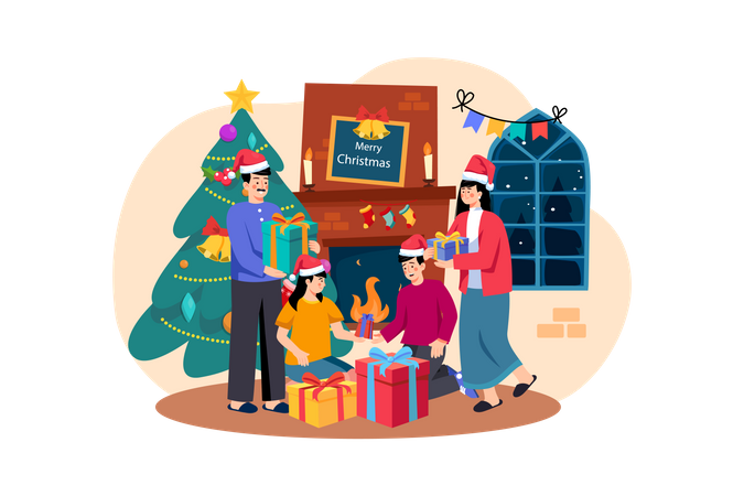 Family celebrating christmas together  Illustration