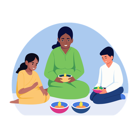 Family celebrating diwali  Illustration