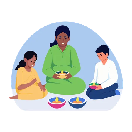 Family celebrating diwali  Illustration
