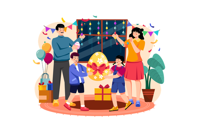 Family celebrating Easter together  Illustration