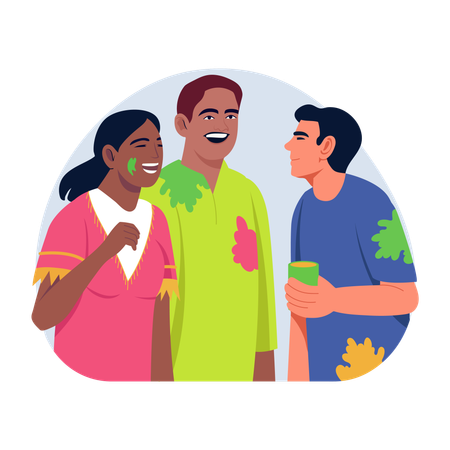 Family celebrating holi together  Illustration