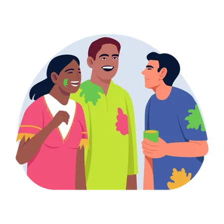 Family celebrating holi together  Illustration