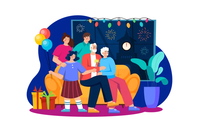 Family Celebrating  Illustration