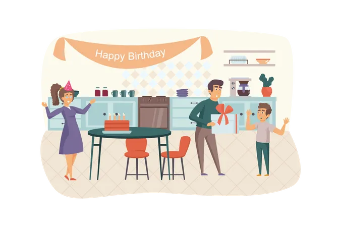 Family celebrating kid birthday  Illustration