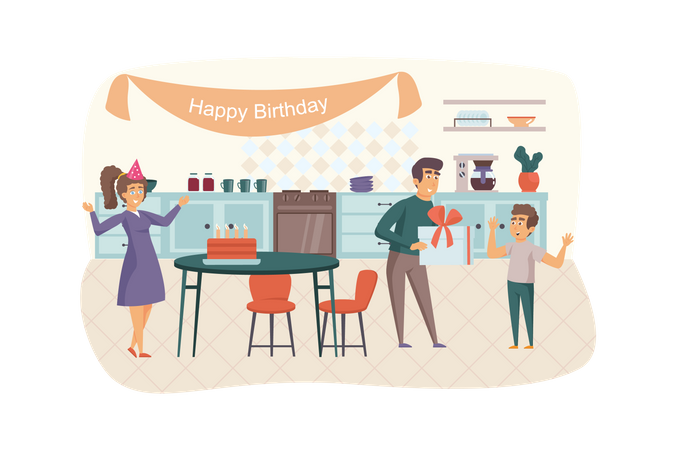 Family celebrating kid birthday  イラスト