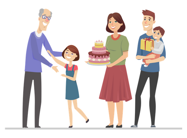 Family celebrating kids birthday Illustration