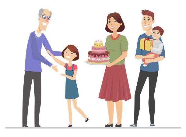 Family celebrating kids birthday  Illustration