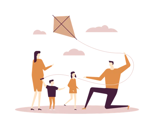 Family celebrating kites festival Illustration