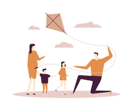Family celebrating kites festival  Illustration