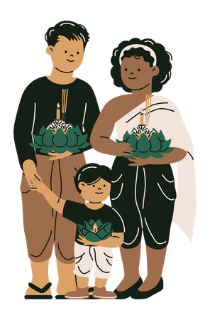 Family Celebrating Loy Krathong Festival  Illustration