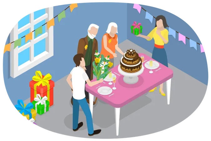3 D Isometric Flat Vector Conceptual Illustration Of Parents Day Family Celebration Illustration