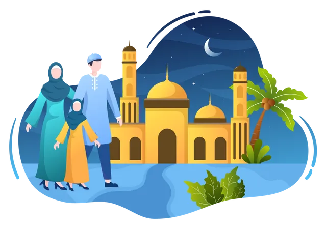 Family celebrating Ramadan Kareem  Illustration