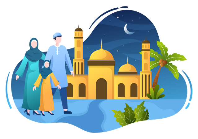 Family celebrating Ramadan Kareem  Illustration