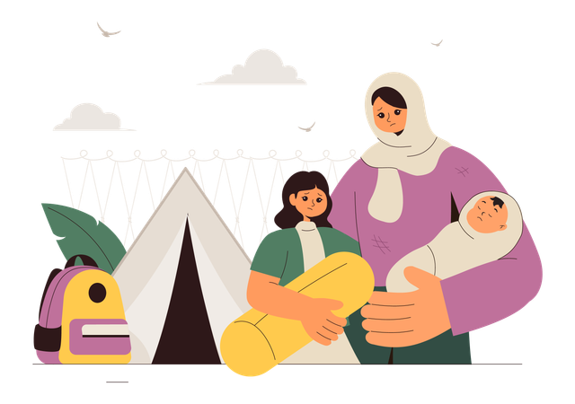 Family celebrating refugee day  Illustration