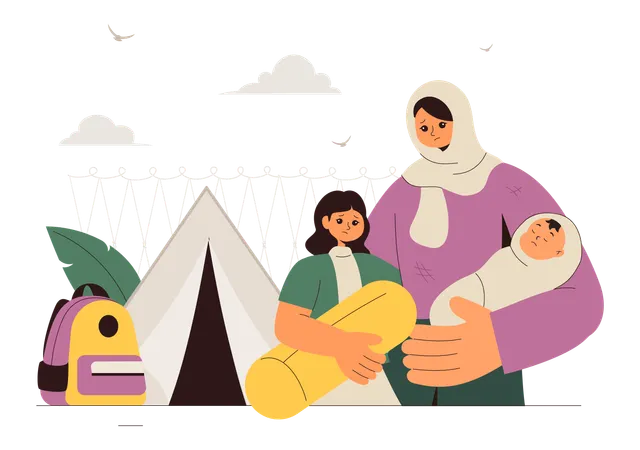 Family celebrating refugee day  Illustration