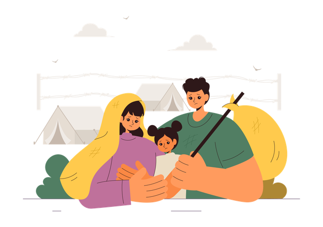 Family celebrating refugee day  Illustration