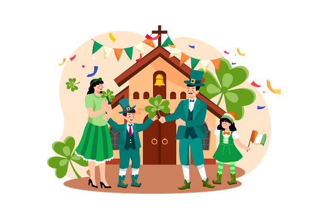 Family celebrating St. Patrick's Day Illustration