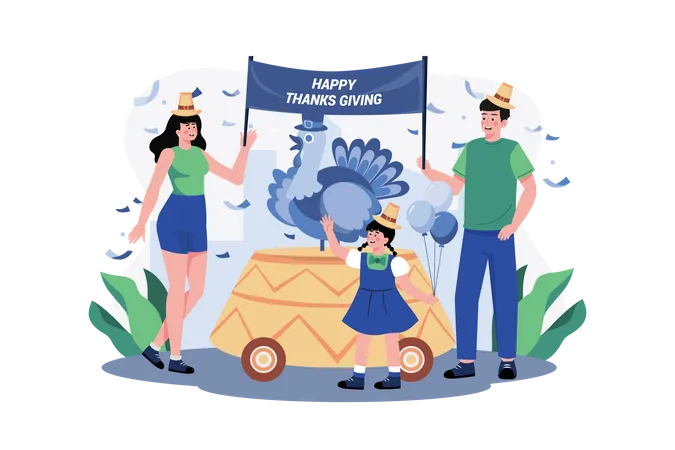 Family Celebrating Thanksgiving Day Together  Illustration