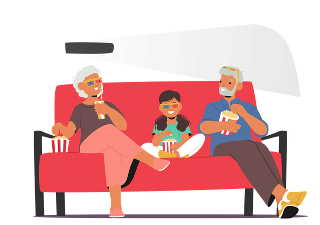 Family Characters Enjoying Movie At  Cinema  Illustration