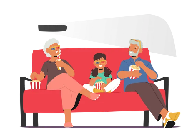 Family Characters Enjoying Movie At  Cinema  Illustration