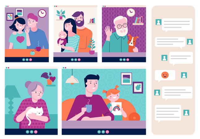 Family chatting on video call Illustration