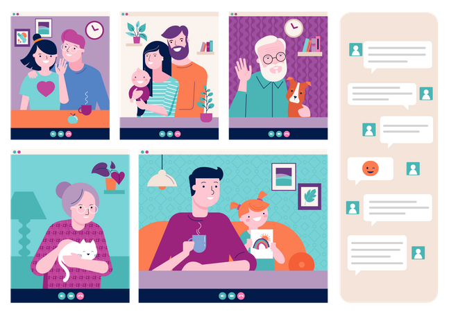 Family chatting on video call  Illustration