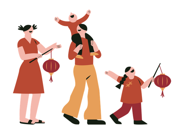 Family Chinese New Year  Illustration