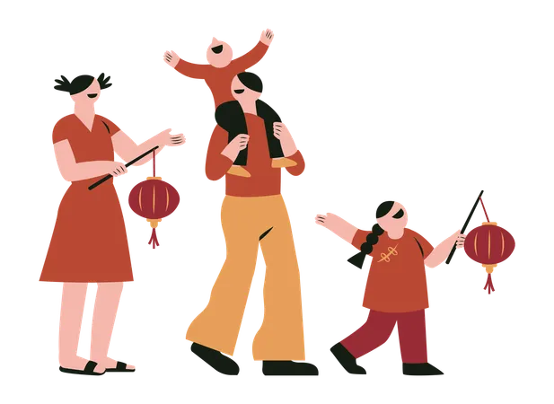 Family Chinese New Year  Illustration