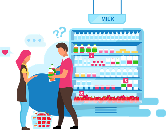 Family choosing milk  Illustration