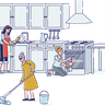 cleaning kitchen together illustration free download