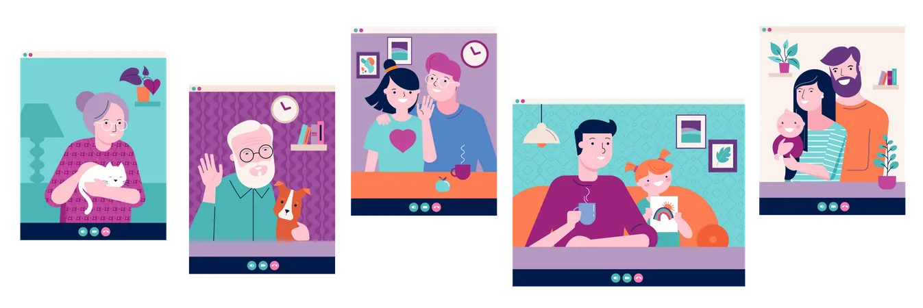 Family communicating on video call during lockdown  Illustration