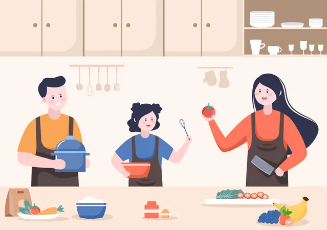 Family cooking Illustration