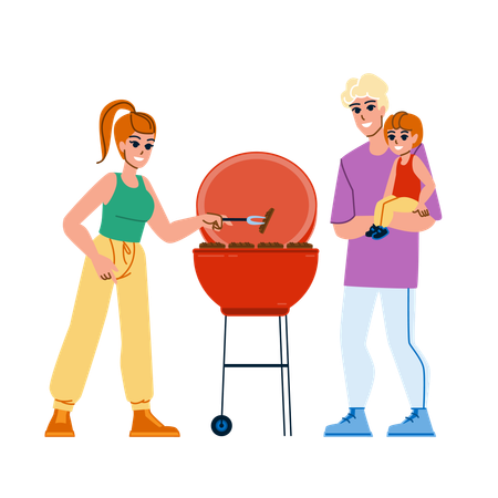 Family cooking bbq  Illustration
