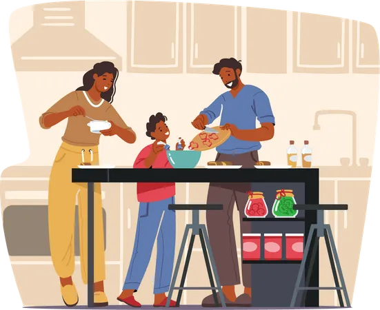 Family cooking food together Illustration