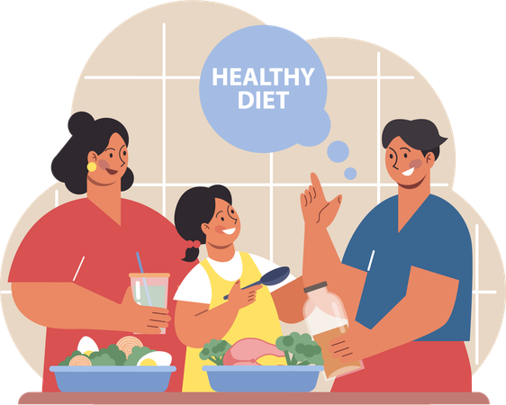Family cooking healthy food  Illustration