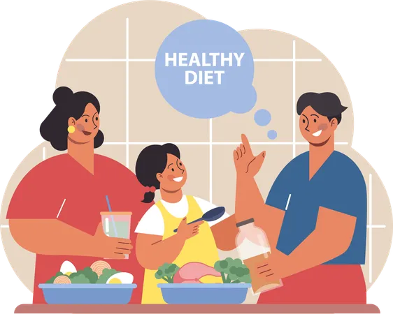 Family cooking healthy food  Illustration