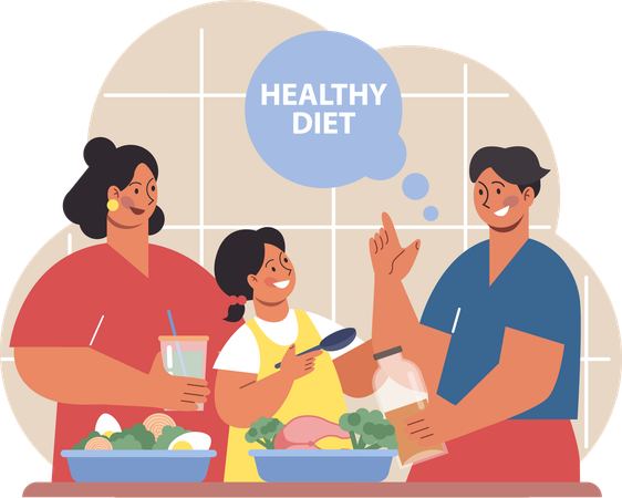 Family cooking healthy food  일러스트레이션