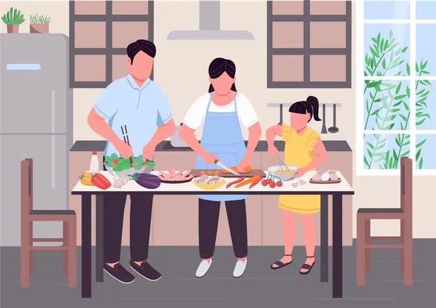 Family cooking together Illustration