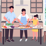 free cooking together illustrations