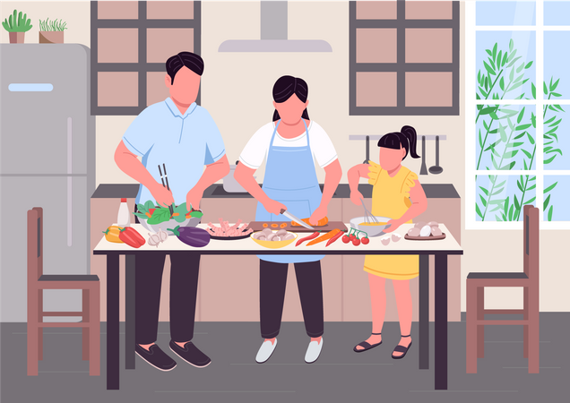 Family cooking together  일러스트레이션