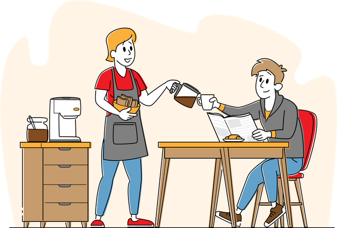 Family Couple Breakfast  Illustration
