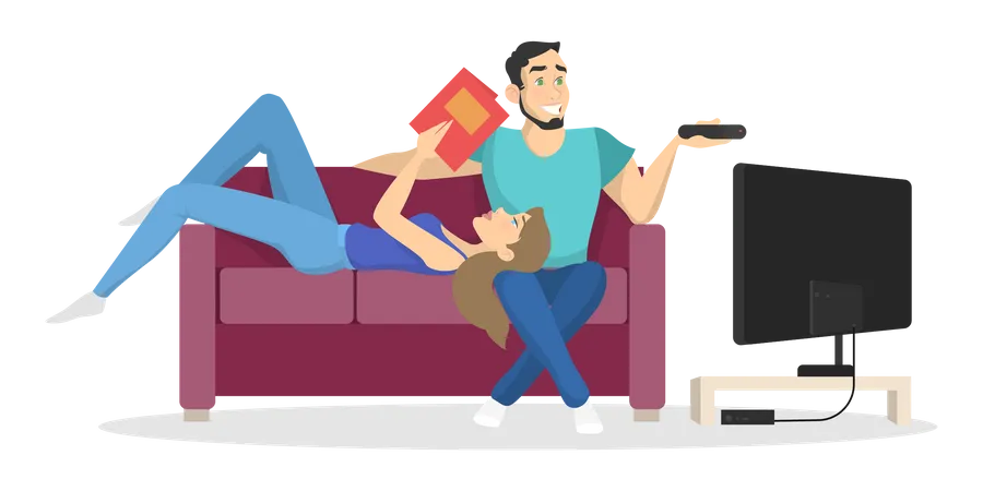 Family couple sitting at home on couch  Illustration