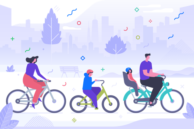 Family cycling  Illustration