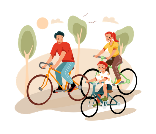 Family cycling Illustration