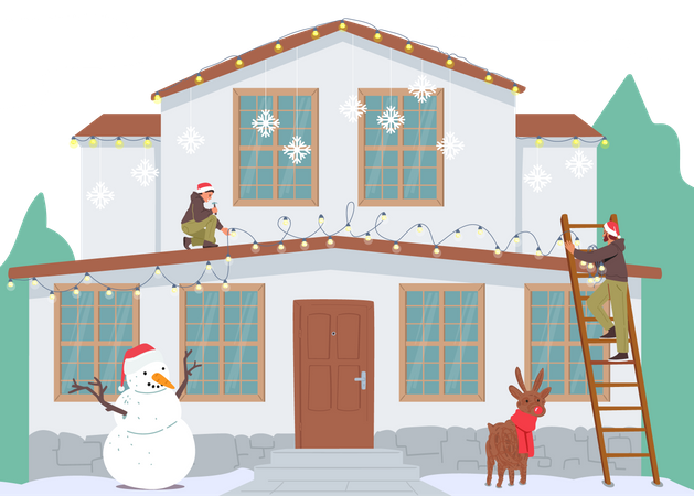 Family decorating house  Illustration