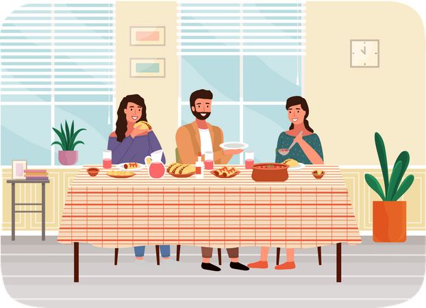 Family dining together at home  Illustration